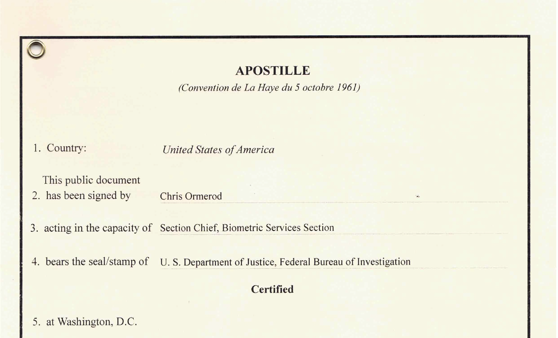 U.S. Department of State Apostille Certificate Process